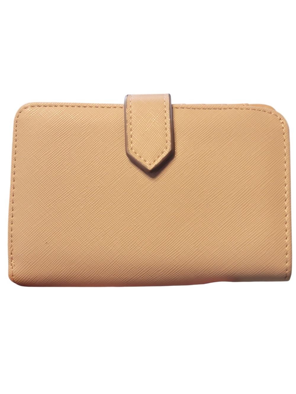 Anne Klein Beige Saffiano Faux Leather Bifold Wallet with Gold Horsebit Hardware - Picture 2 of 11
